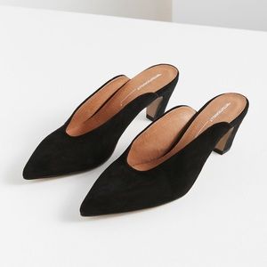 INTENTIONALLY BLANK Black Suede Pointed Toe Mule Heels